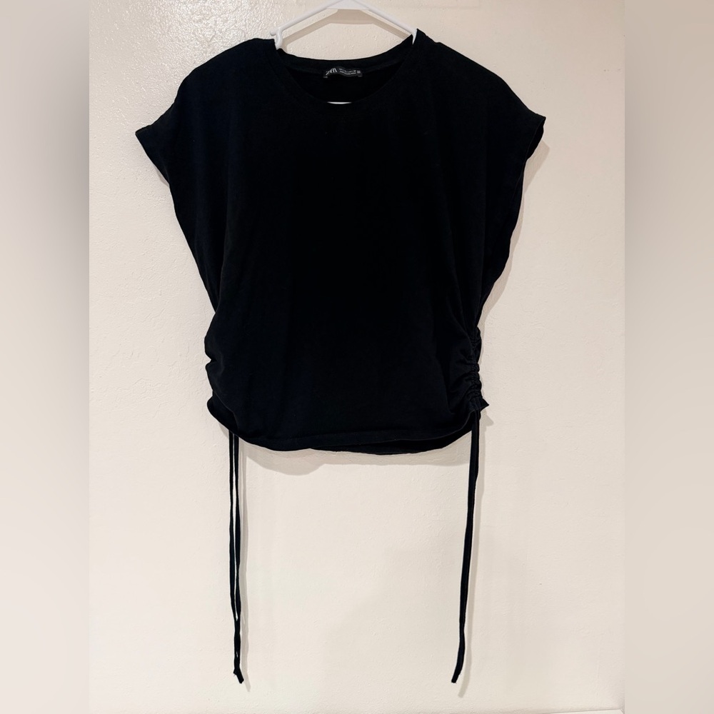Zara Black Ruched Side Detail Women Top Shirt size L